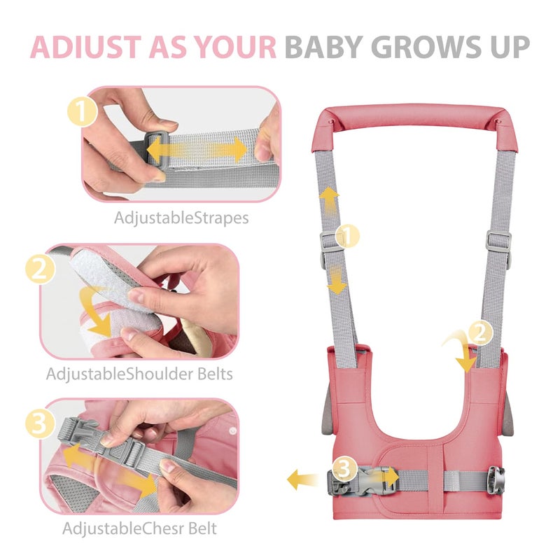 Bethbear Baby Walking Harness-Handheld Assistant Belt- Toddler Infant Walking Aid for Trainer & Support 7-24 Month Old (all-season-Pink-1817) - Image 4