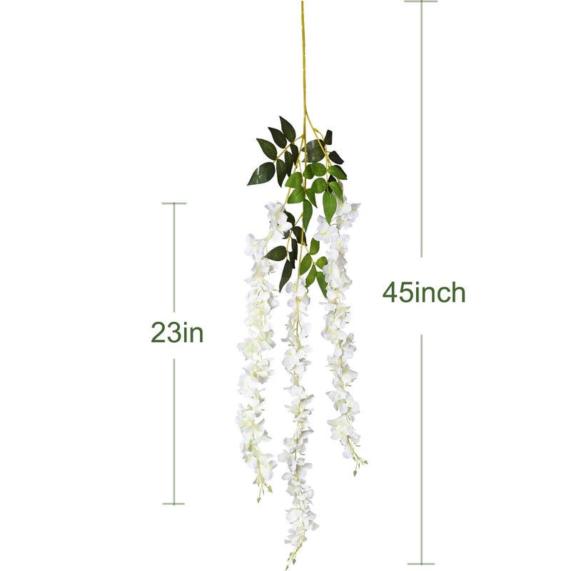 DearHouse 6 Pack Artificial Fake Wisteria Vine Ratta Hanging Garland, 3.75 Feet/Piece Silk Flowers String Home Party Wedding Decor (6PCS-Large White Wisteria) - Image 4