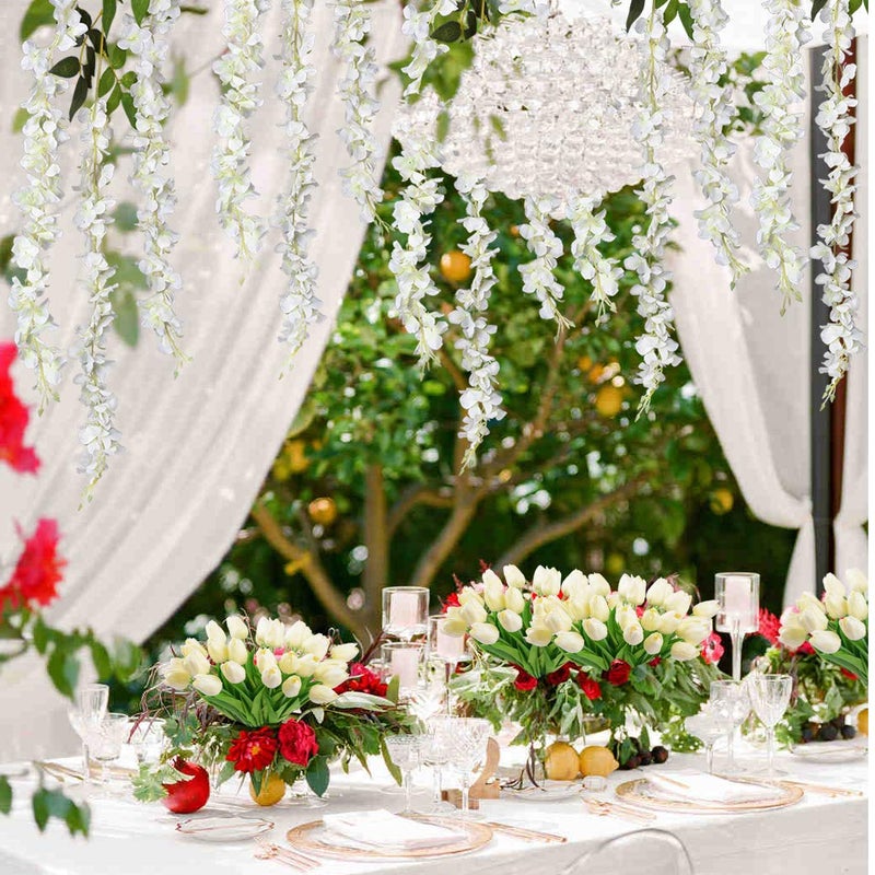 DearHouse 6 Pack Artificial Fake Wisteria Vine Ratta Hanging Garland, 3.75 Feet/Piece Silk Flowers String Home Party Wedding Decor (6PCS-Large White Wisteria) - Image 5