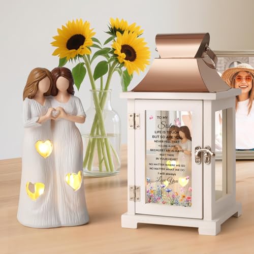 HugMemories Sister Birthday Gifts Lantern with Figure, Big Sister Gift from Sister, Unique Birthday Gifts for Sister, the Better Sister Gifts for Mother's Day Thanksgiving Christmas Wedding, Flower - Image 4