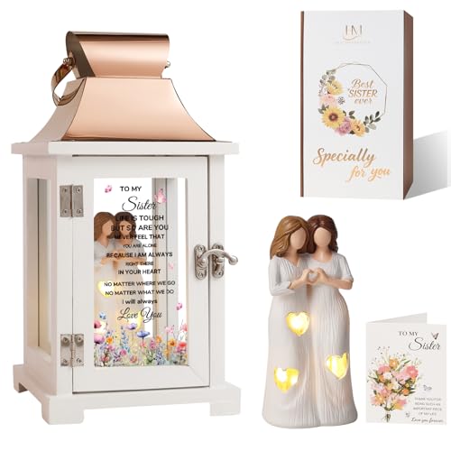 HugMemories Sister Birthday Gifts Lantern with Figure, Big Sister Gift from Sister, Unique Birthday Gifts for Sister, the Better Sister Gifts for Mother's Day Thanksgiving Christmas Wedding, Flower - Image 1