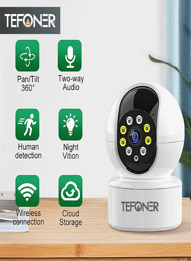 تيفونر كاميرات مراقبه منزليه بدقة 1080 FULL HD. كاميرا مراقبة اطفال بدوران 360 درجة. كاميرا مراقبه بخاصية تسجيل الصوت. كاميرا مراقبة منزلية لاسلكية تربط بالواي فاي بتطبيق للهاتف عن بعد. كامره مراقبه صغيره للمنزل برؤية ليلية. - Image 3