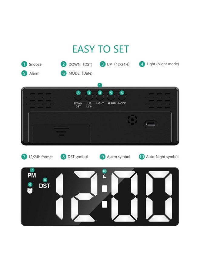 ORIA Digital Clock, LED Alarm Clock, 6.5inch Large Display LED Clock with Snooze, USB Charging Ports, 3 Adjustable Brightness Suitable for Bedroom, Office - Image 3