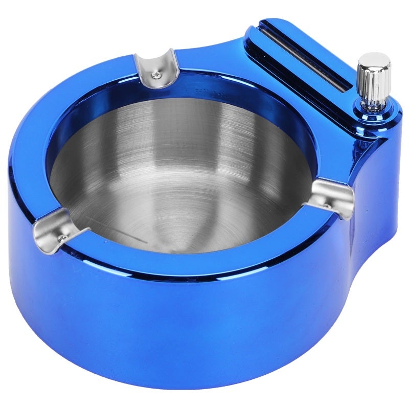 Stainless Steel Ashtray: Blue Ice, Groove Design, Wear Resistant - Match Lighter Function, Cigarette Holder Ashtray for Home Office, Gift Giving - Image 2