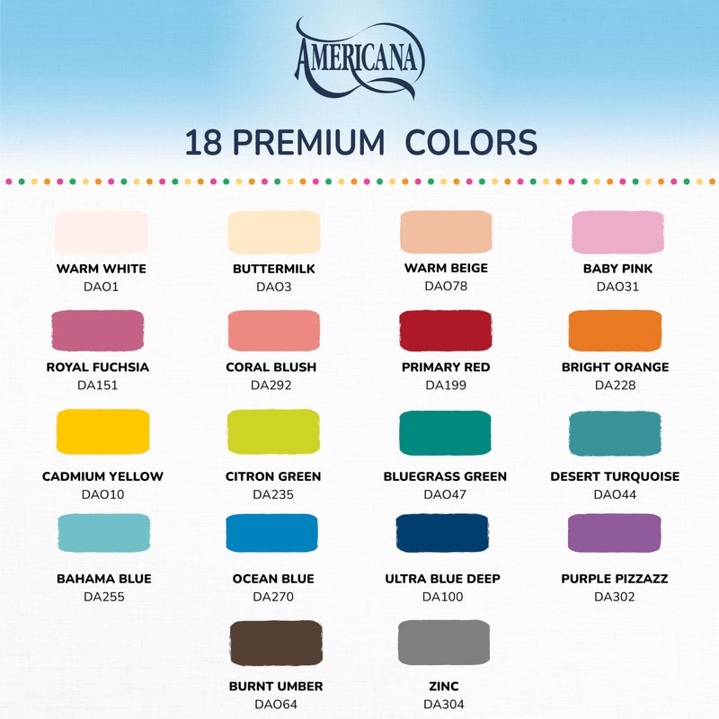 DecoArt Americana Acrylic Paint Set â€“ Popular Colors, 18 Bottles (2 fl oz) â€“ Art and Craft Acrylic Paints for Canvas, Wood, and More - Image 2