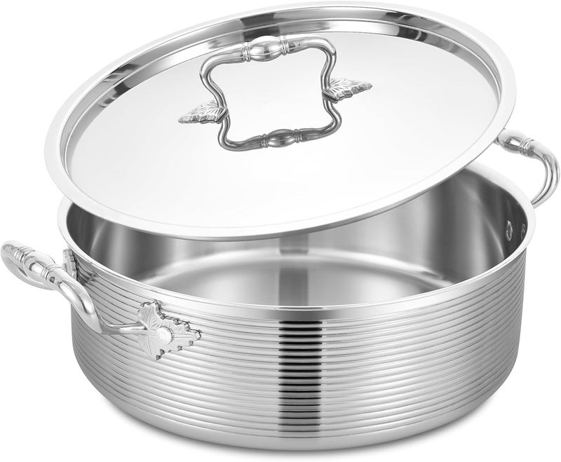 Inqibee 5.5 QT مقلاة سوتيه من الفولاذ المقاوم للصدأ ثلاثي الطبقات مع غطاء فولاذي، مقلاة طهي بالتحريض 12 بوصة، مقلاة برازيير، آمنة في غسالة الصحون والفرن - Image 1