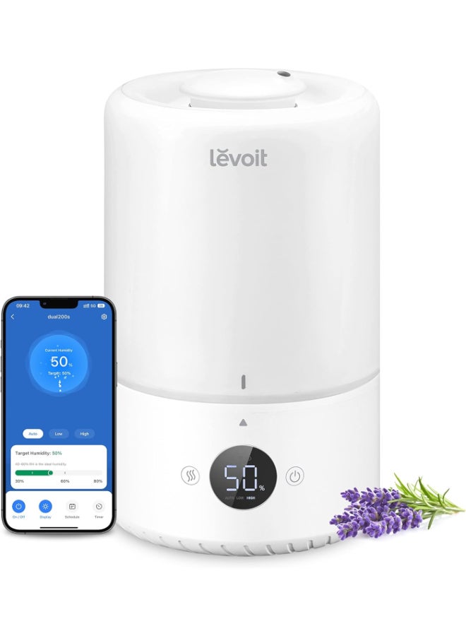 LEVOIT Dual 200S Smart Cool-Mist Humidifier For Bedroom 3L, Top-Fill Cool Humidifier For Baby Room & Home, Smart Control With Humidity For Plants, Quiet Operation With Auto Mode, Essential Oil, Shut-Off, Up To 25H For 27 ㎡ LUH-D302S-WUK White - Image 1