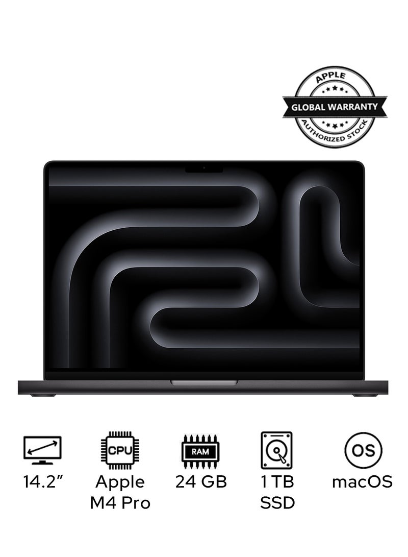 Apple MacBook Pro MX2J3 With 14.2 Inch Display,  M4 Pro Chip 14-Core CPU 20-Core GPU | 24GB RAM | 1TB SSD | macOS | English/Arabic Space Black - Image 1
