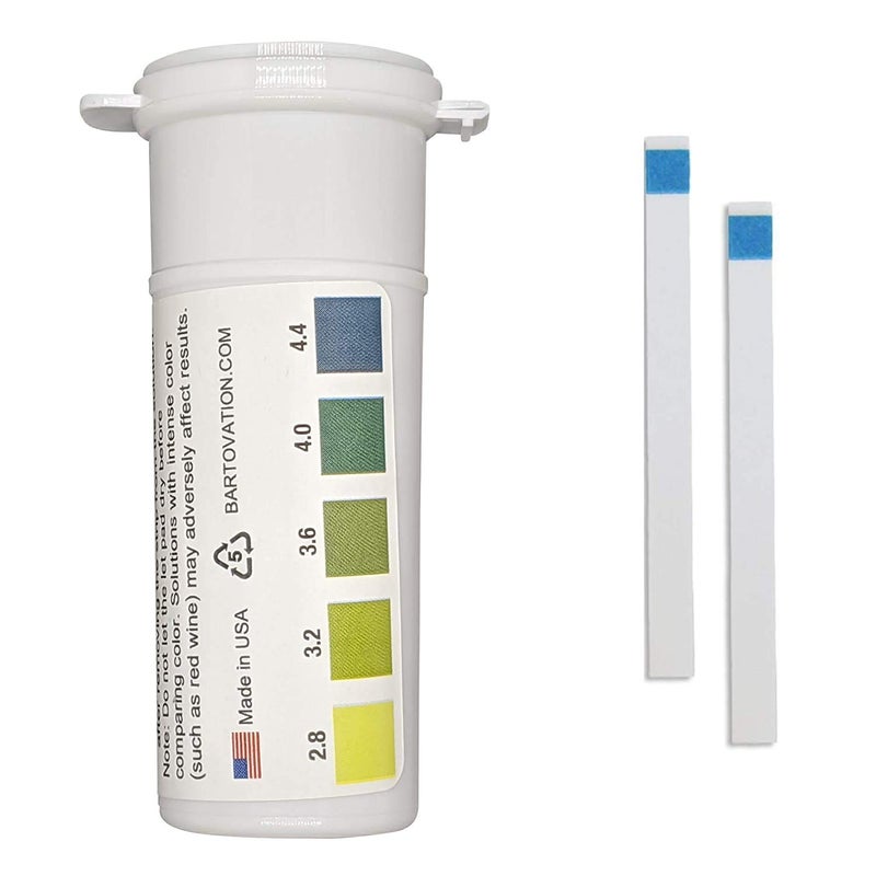 Bartovation pH Test Strips for Wine Making, Homebrew, Acidity, 2.8 to 4.4 pH [Vial of 100 Plastic Strips] - Image 1