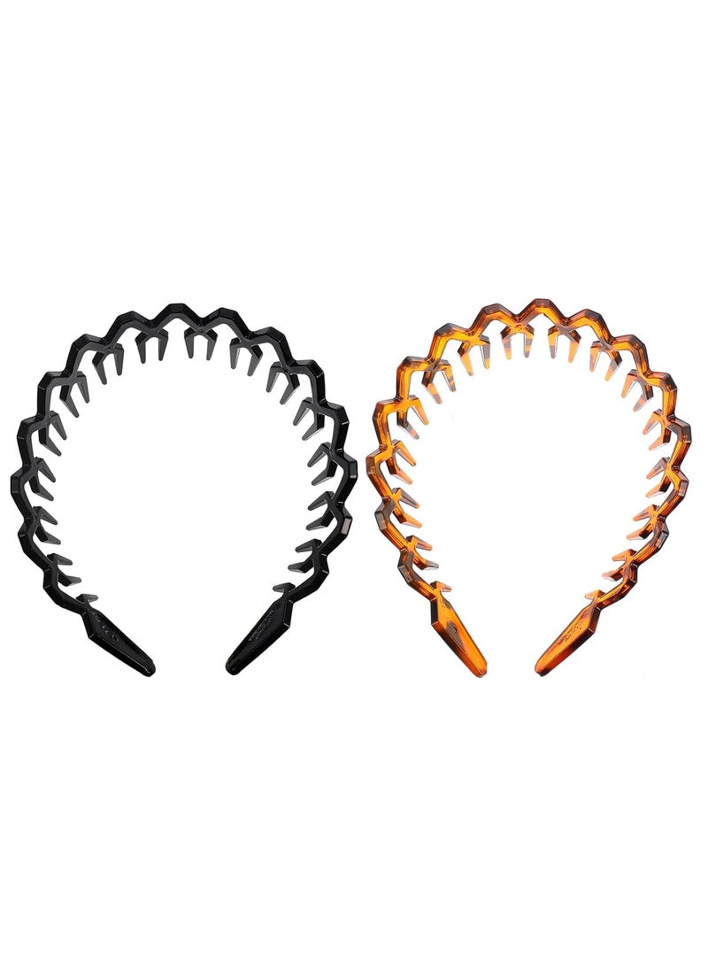 Beaupretty Hair Bands Comb Headband 2pcs Black Plastic Sharks Tooth Hair Comb Headband Hair Hoop Wavy Toothed Hairband For Women Men Black Amber Headbands Black Headband 