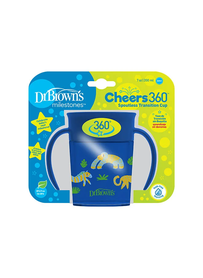 دكتور براونز Smooth Wall Cheers 360 Cup With Handles, Anti-Colic 7 Oz/200 Ml, Blue Deco (6M+), 1-Pack