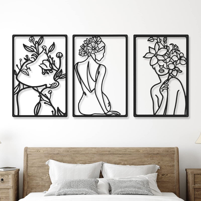 Cindeer 6 Pieces Black Metal Bedroom Wall Decor Minimalist Metal Wall Art Modern Abstract Woman Line Art Living Room Decor Aesthetic Female Bedroom Pictures Sculpture Line Drawing Hanging - Image 2