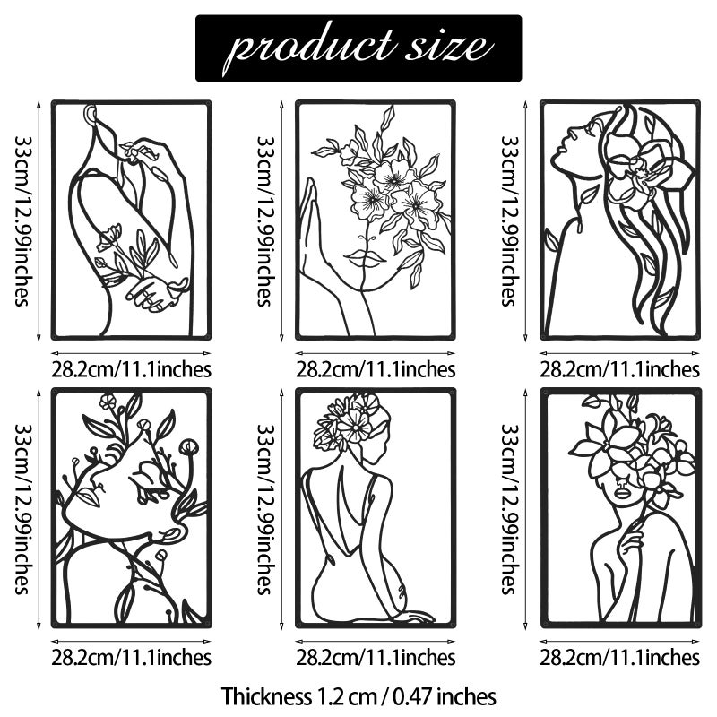 Cindeer 6 Pieces Black Metal Bedroom Wall Decor Minimalist Metal Wall Art Modern Abstract Woman Line Art Living Room Decor Aesthetic Female Bedroom Pictures Sculpture Line Drawing Hanging - Image 3