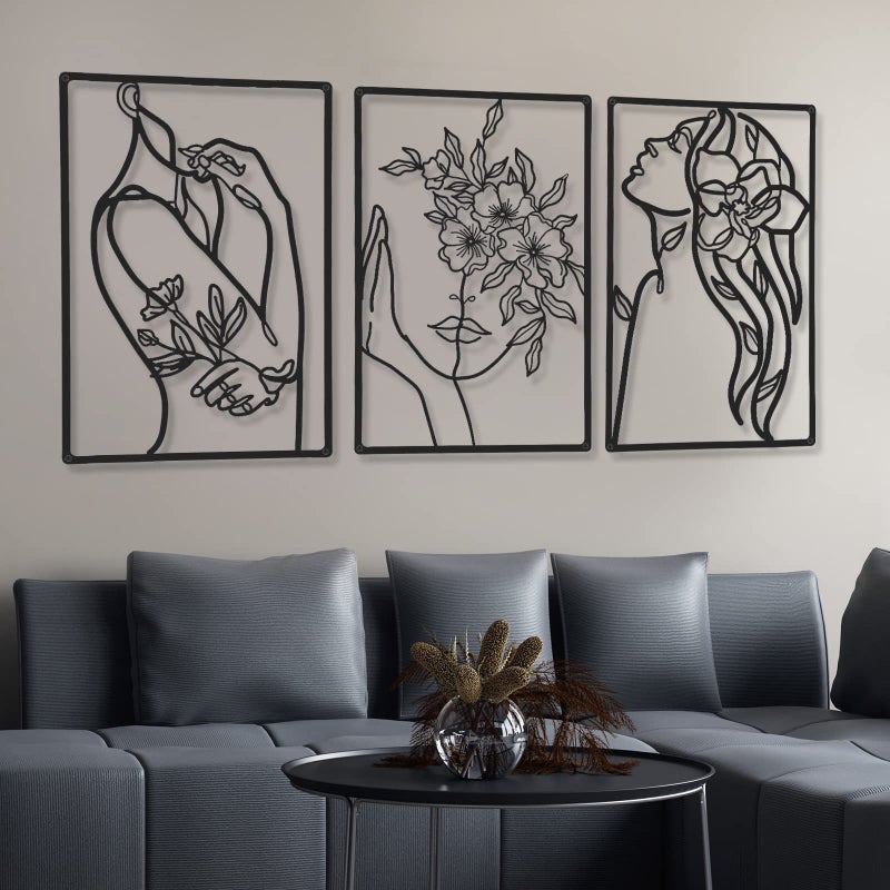 Cindeer 6 Pieces Black Metal Bedroom Wall Decor Minimalist Metal Wall Art Modern Abstract Woman Line Art Living Room Decor Aesthetic Female Bedroom Pictures Sculpture Line Drawing Hanging - Image 5