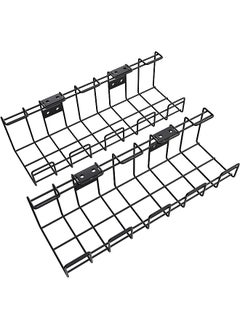 KabelDirekt Essentials – 2× metal cable baskets, size M, twin pack – cable holder & cable channel (under desk/wall mounting, screw mounts, tidies away cables, chargers, power bricks, extension leads, black)  - Image 1