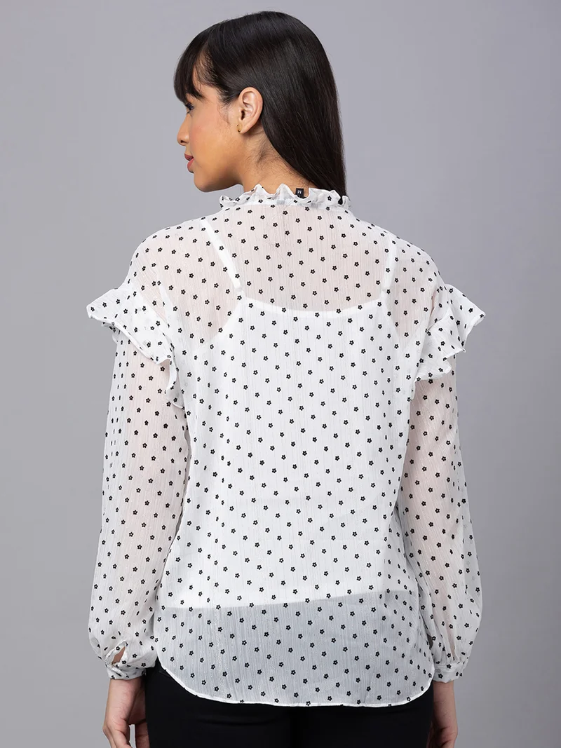 globus Women White Printed Tie-Up Neck Top