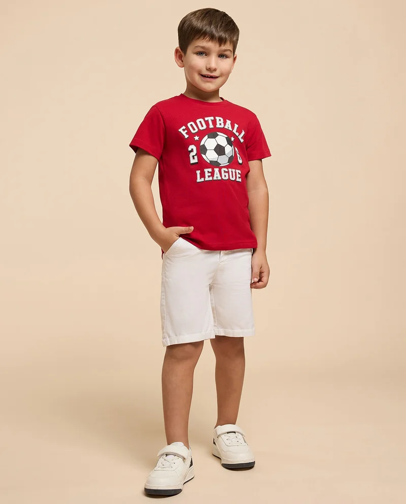 أر أند بي Printed T-Shirt with Crew Neck and Short Sleeves