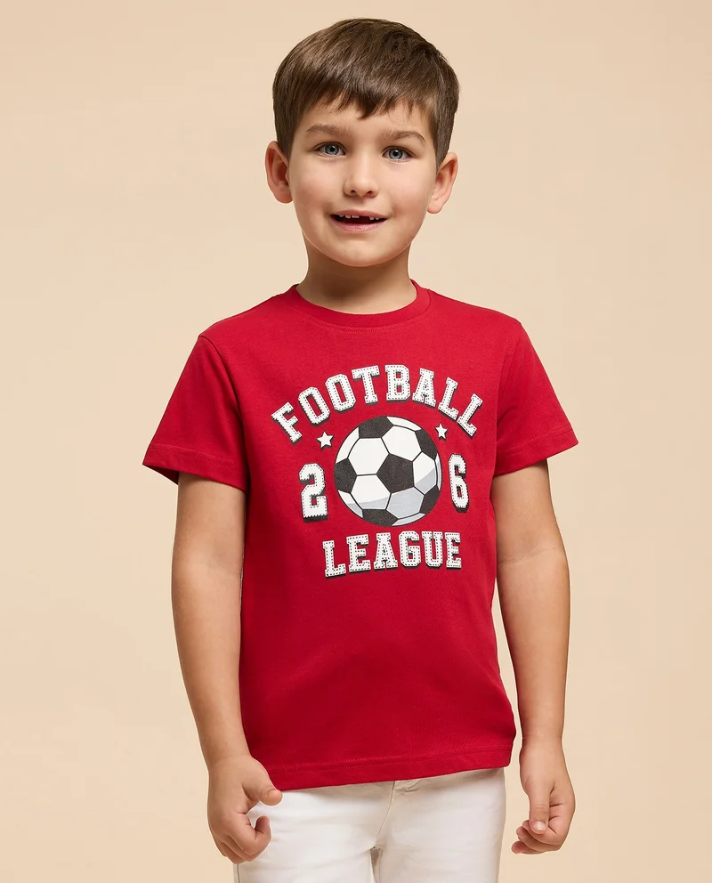 أر أند بي Printed T-Shirt with Crew Neck and Short Sleeves