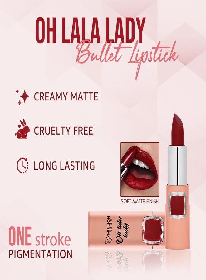 Million Colors Oh Lala Lady Bullet Lipstick - Long Lasting Creamy Matte Finish Lipstick Enriched with Vit-E & Castor Oil (Red Apple 23, 3.5g) - Image 4