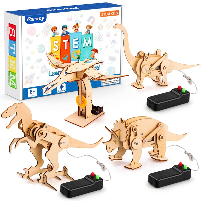 Poraxy 4 Pack Dinosaur Toys for Kids 8-12, STEM Kits, Toys for Ages 8-13, Wooden 3D Puzzle, Educational Science Building Projects Crafts, Birthday Gifts for Boys Girls 7 8 9 10 11 12 13 Years Old - Image 1