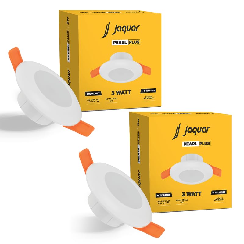 Jaquar 3W Pearl Plus Round Downlight | Junction Box LED Downlight | Mood Light for False Ceiling | 55 Cut Out | Cool White 80x45(DXH)(Pack 2) - Image 1