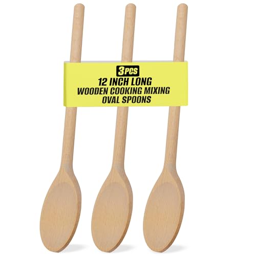 BICB 3-PCS 12″ Long Beechwood Wooden Cooking Spoons – Heat-Resistant, Non-Scratch Mixers for Non-Stick Cookware | Sustainably Sourced European Crafting - Image 1