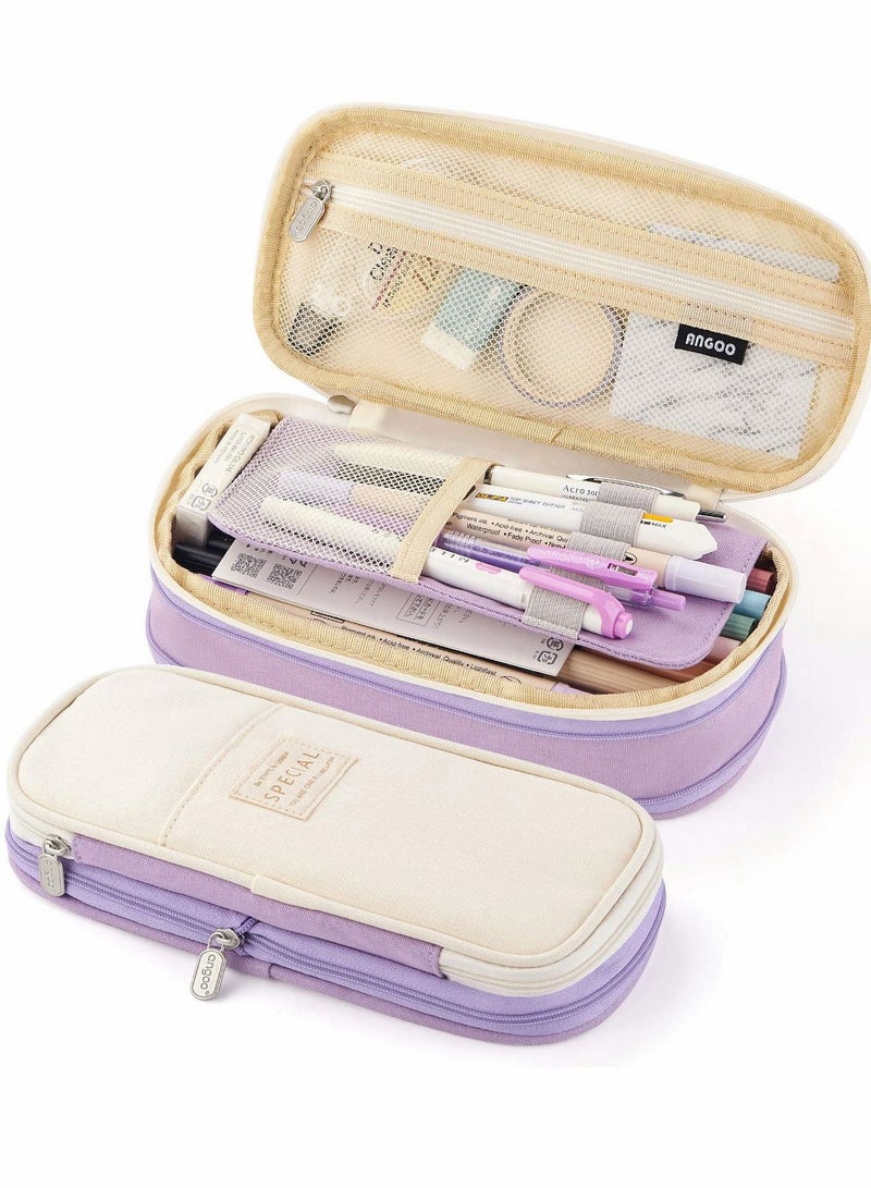 Big Capacity Pencil Pen Case, Office College School Large Storage High Bag Pouch Holder Box Organizer Light, (Purple) - Image 1