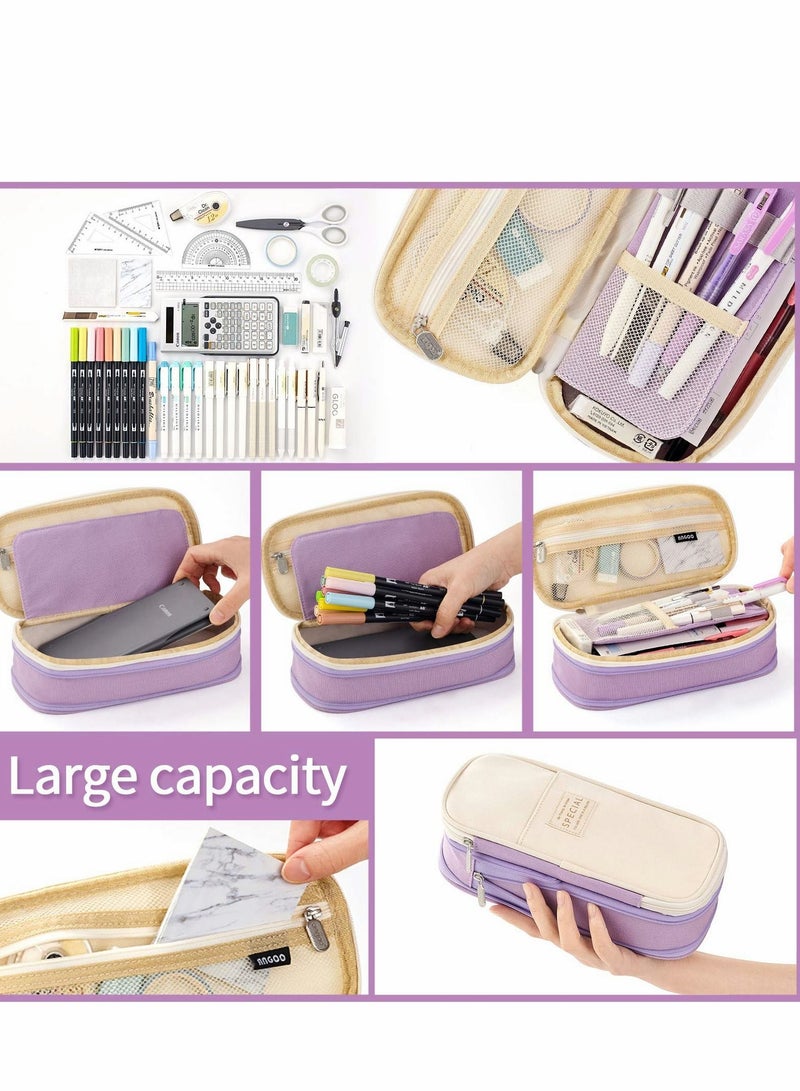Big Capacity Pencil Pen Case, Office College School Large Storage High Bag Pouch Holder Box Organizer Light, (Purple) - Image 3