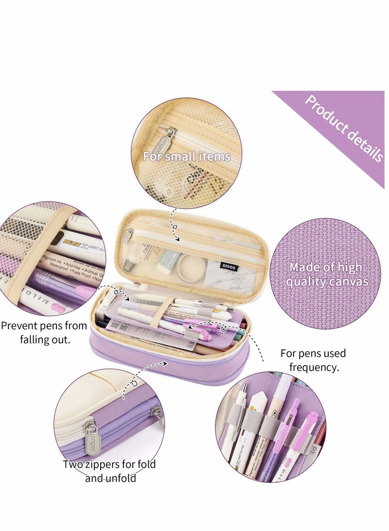 Big Capacity Pencil Pen Case, Office College School Large Storage High Bag Pouch Holder Box Organizer Light, (Purple) - Image 2
