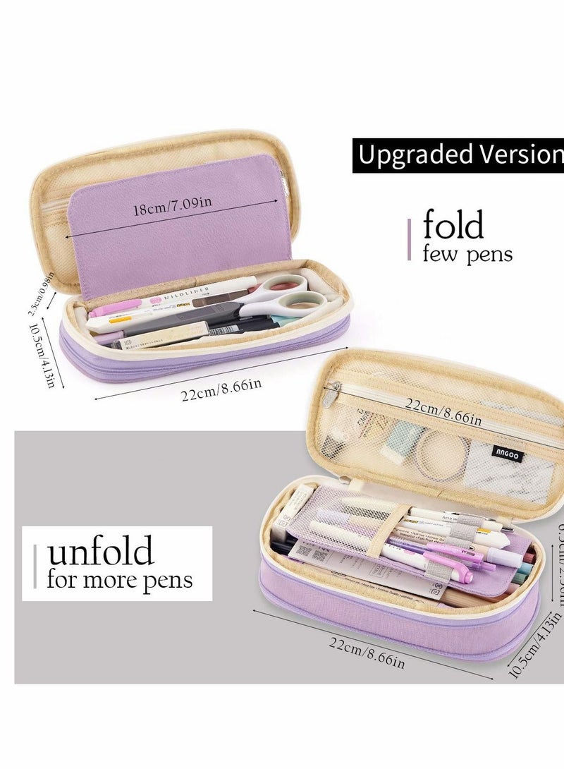 Big Capacity Pencil Pen Case, Office College School Large Storage High Bag Pouch Holder Box Organizer Light, (Purple) - Image 5
