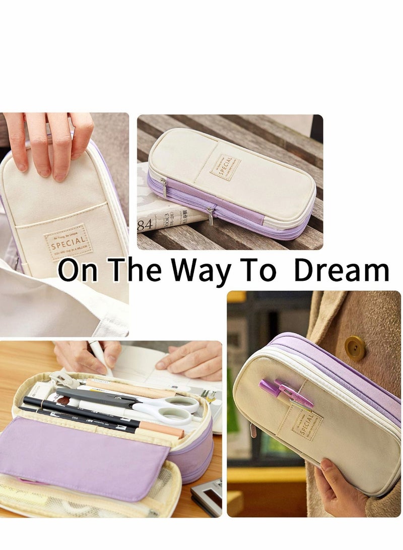 Big Capacity Pencil Pen Case, Office College School Large Storage High Bag Pouch Holder Box Organizer Light, (Purple) - Image 4