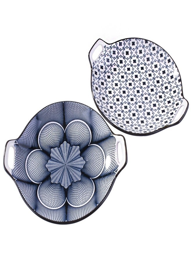 BOSILI Set of 2 Japanese Ceramic Dinner Plates with Handles, Large Pasta Bowls, Oven Safe Shallow Serving Plates for Seafood, Salad & Steak, Porcelain Baking Pans, Dishwasher Safe - Image 1