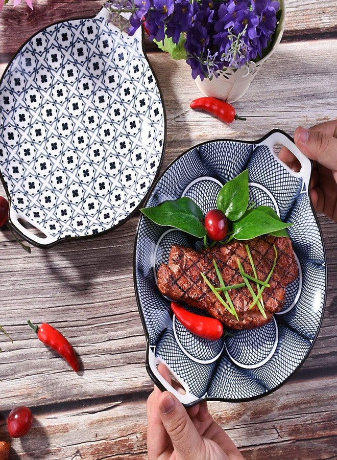BOSILI Set of 2 Japanese Ceramic Dinner Plates with Handles, Large Pasta Bowls, Oven Safe Shallow Serving Plates for Seafood, Salad & Steak, Porcelain Baking Pans, Dishwasher Safe - Image 4