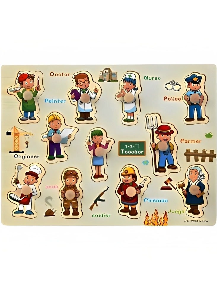 Pairing Maze & Assemble Wooden Puzzles for Toddlers, Jigsaw Shape Matching, Teacher Parents Early Learning Support Tools, Montessori Motor Skill Development Toys (Professions Pattern)  - Image 1