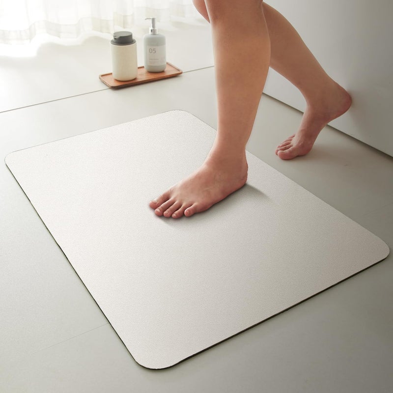 TYUU White Bath Mat, Bathroom Rugs Non Slip Washable Thin Absorbent Quick Dry Bath Mat Fits Under Door Bathroom Floor Mat Perfect for Bath, Shower, or Sink 16"x24" White - Image 1