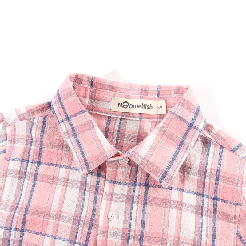 Noomelfish Girls Long Sleeve Plaid Button Down Shirt Tie Front Blouse Tops, Pink Plaid, Size 9-10 Years - Image 4