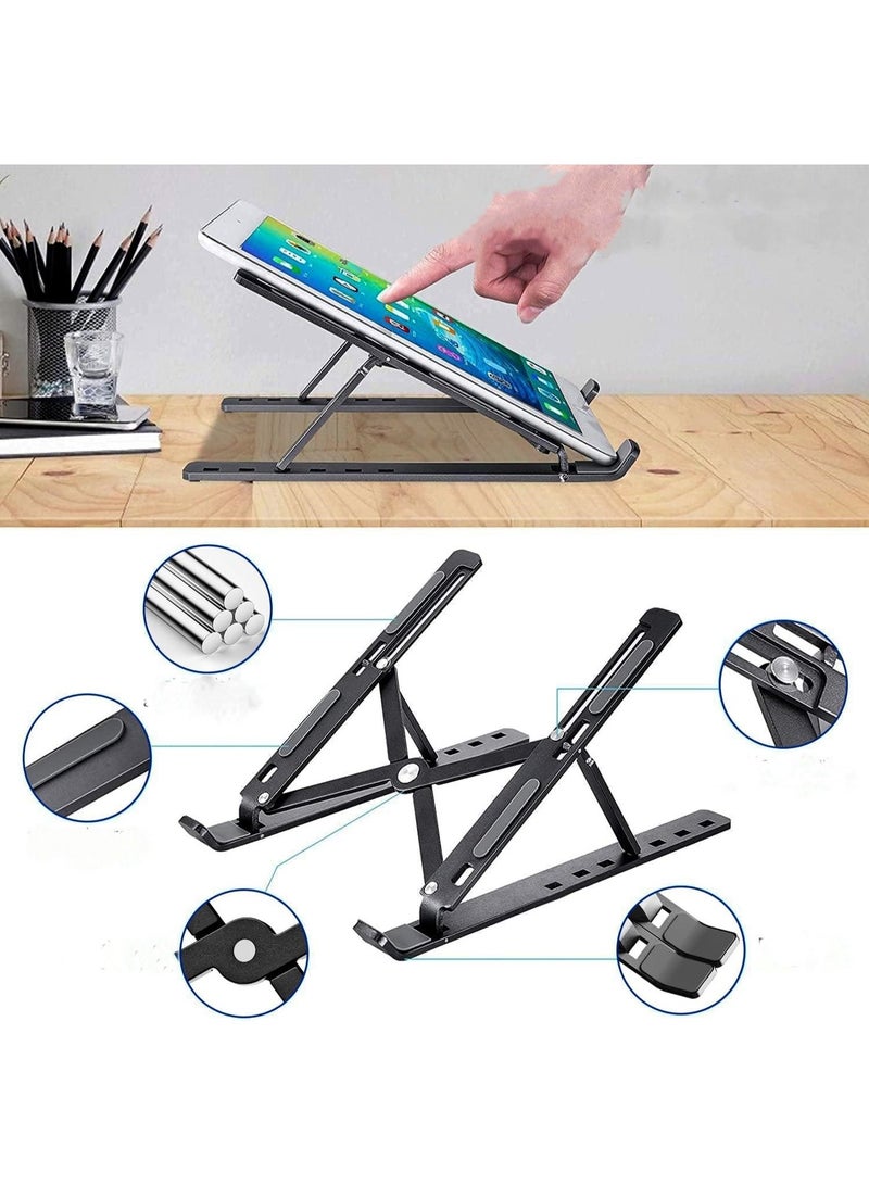 حامل لابتوب قابل للطي من الألومنيوم لأجهزة 9 إلى 15.6 بوصة، 6 زوايا قابلة للتعديل، تصميم جيد التهوية، أسود - Image 2