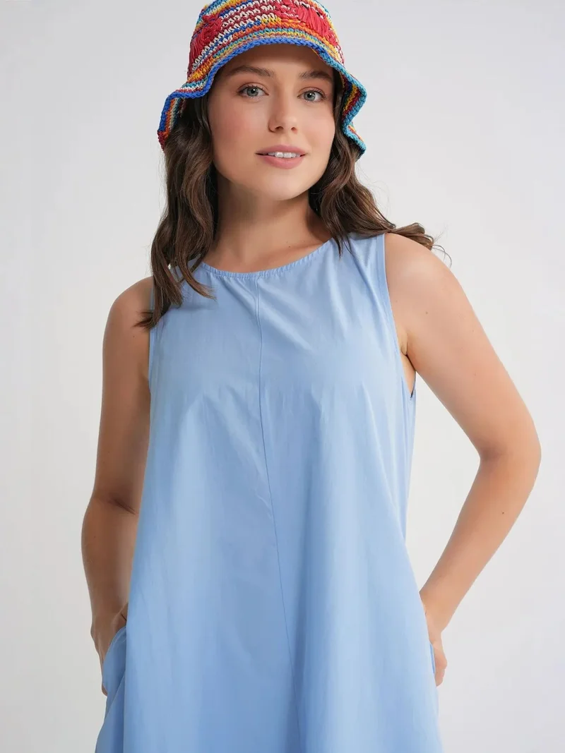 Mixray Maya Blue MIXRAY Maxi poplin dress with pockets for Women | Best Price UAE