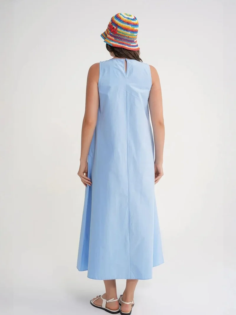 Mixray Maya Blue MIXRAY Maxi poplin dress with pockets for Women | Best Price UAE