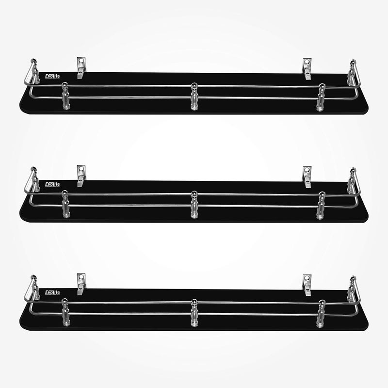 Evolite Fancy Black Tempered Glass Shelf Corner for Bathroom Kitchen Wall Mount Accessories with Fitted Brackets for Home Decor5mm Black Toughened Glass5X24INCHPack of 3 - Image 1