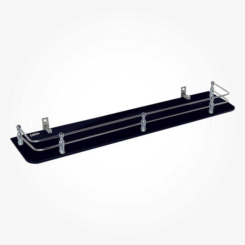 Evolite Fancy Black Tempered Glass Shelf Corner for Bathroom Kitchen Wall Mount Accessories with Fitted Brackets for Home Decor5mm Black Toughened Glass5X24INCHPack of 3 - Image 3