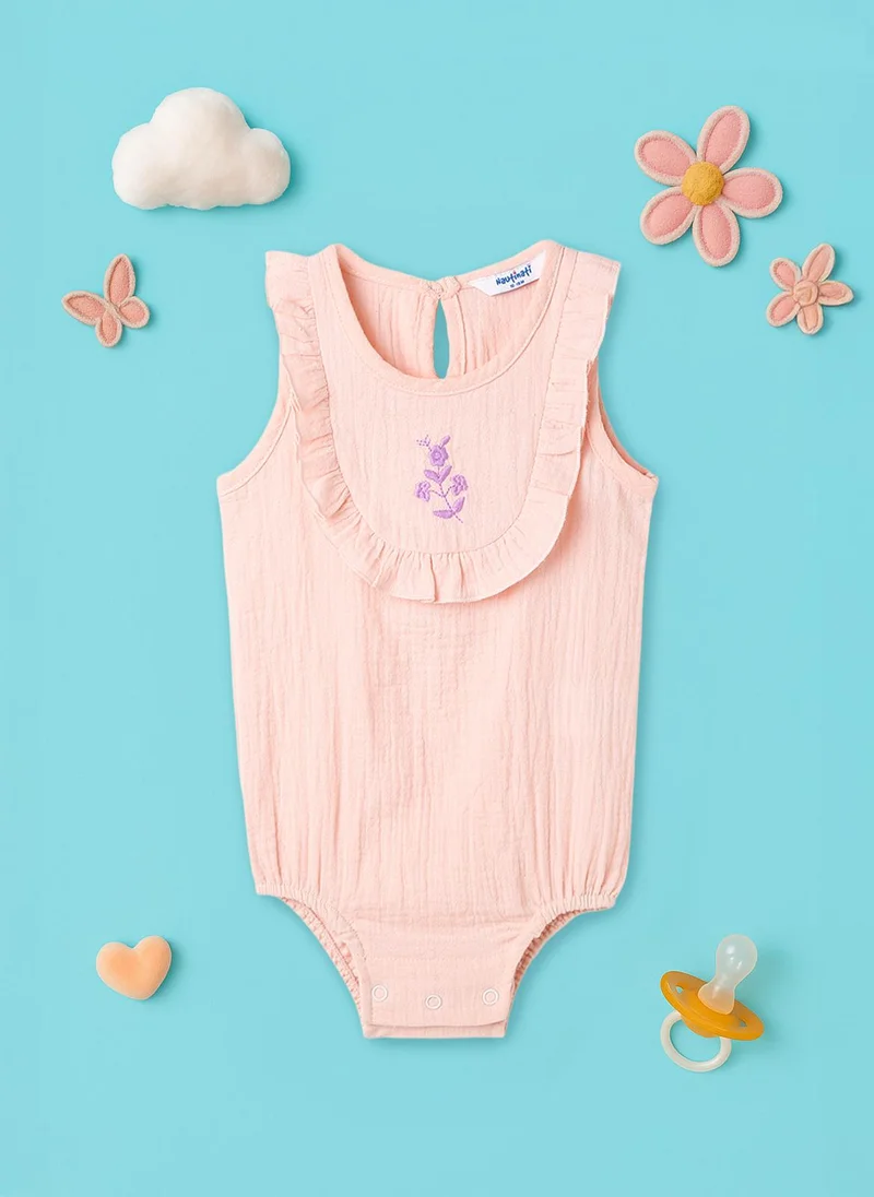 Nautinati Nautinati Girls' Cotton Embroidered Sleeveless Romper