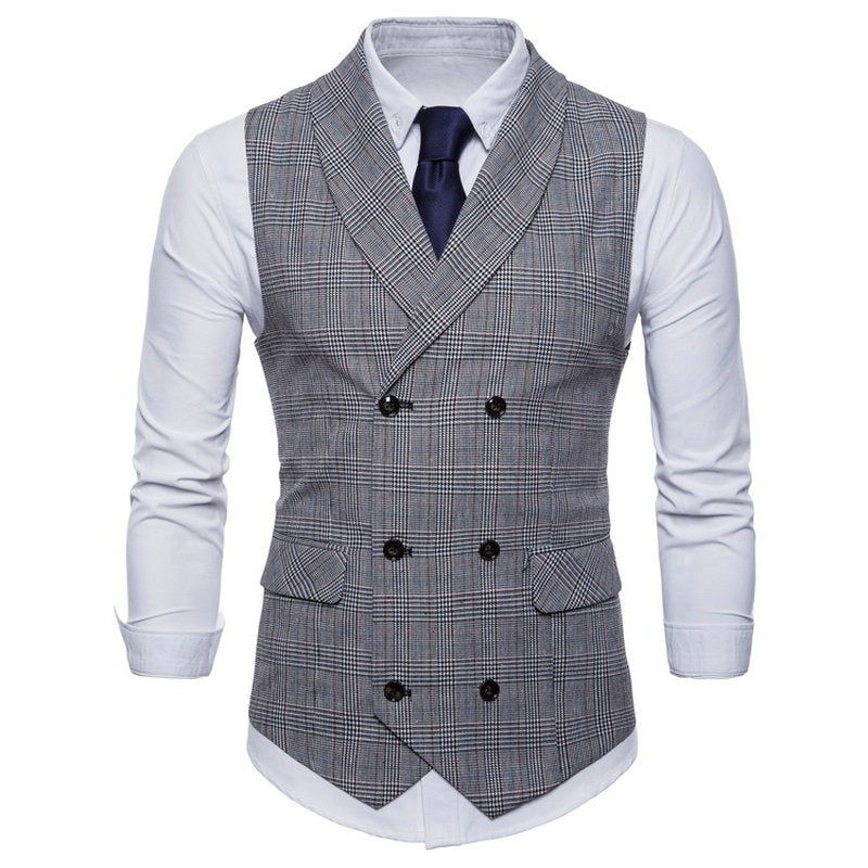 New Summer Fashion Plaid Vest Mens Business Waistcoat Coffee  - Image 3