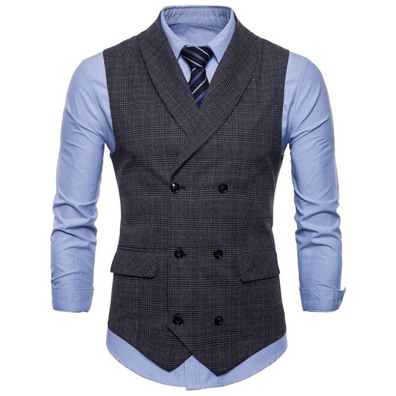 New Summer Fashion Plaid Vest Mens Business Waistcoat Coffee  - Image 5