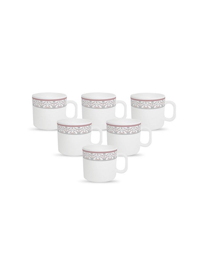 La Opala Diva, Sovrana Collection, Opal Glass Coffee Mug Set 6 pcs, Moroccan Pink, White - Image 1
