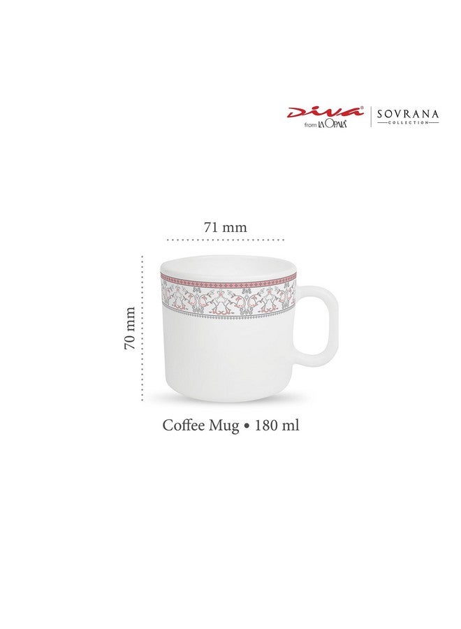 La Opala Diva, Sovrana Collection, Opal Glass Coffee Mug Set 6 pcs, Moroccan Pink, White - Image 2