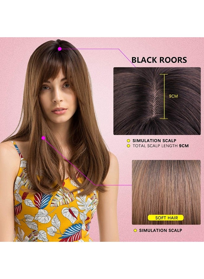 LUSH LOCKS ® Human Wigs With Bangs Long Straight Brunette Wig Natural Look Realistic Synthetic Hair Wig For Women And Girl (Brown)  - Image 5