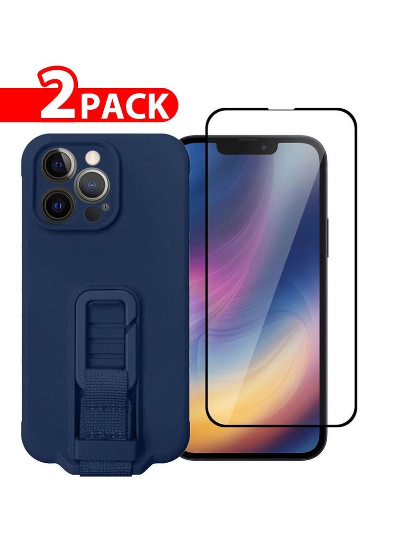 CATANES 2 Pack For iPhone 13 Pro Case Cover And Screen Protector With Strap And Adjustable Grip Case Blue - Image 1