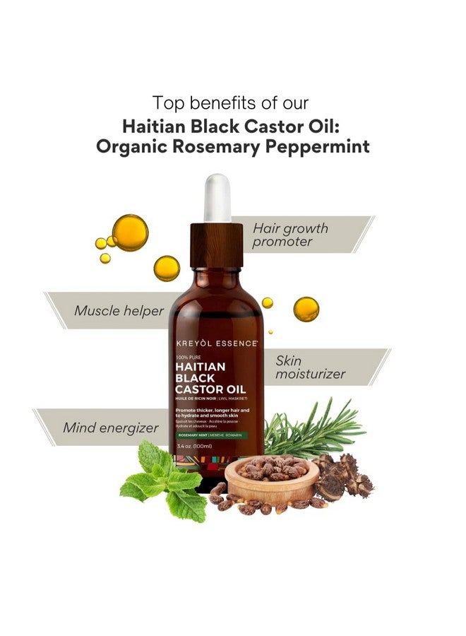 كريول إسينس زيت كريول إيسنس روزماري والنعناع وزيت الخروع الأسود الهايتي للبشرة والشعر، زجاجة زجاجية بحجم 2 أونصة، زيت إكليل الجبل، مرطب طبيعي خالٍ من الهكسان ونمو الشعر. - Image 3