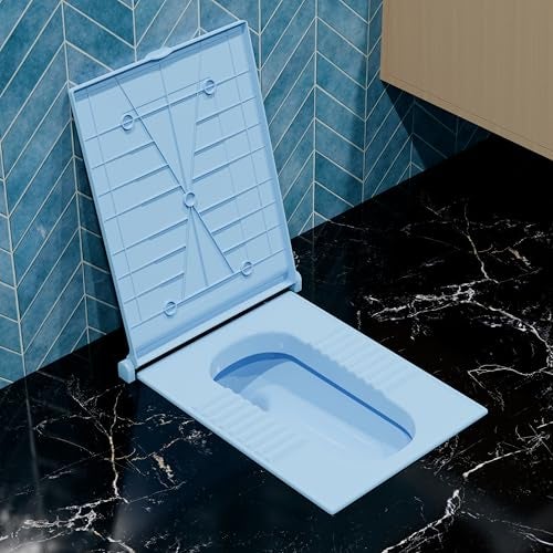 LUXART Indian Square Toilet Cover 56L x 42W | Blue 21 Inch Orissa Pan Toilet Seat Cover | PP Commode Seat Cover | Lid for Indian Commodes with Easy Installation Kit - Image 1